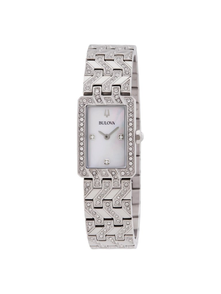Nwt Bulova Quartz Crystal Accent Tank White Mother Of Pearl Dial Ladies Watch